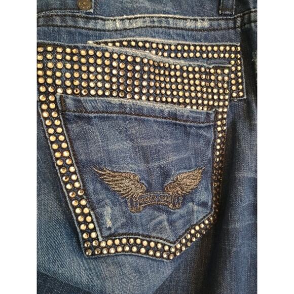 Robin's Jean Men's 40 Blue Double Back Pocket Rhinestones Dark Wash Denim 40x35 - Picture 13 of 16